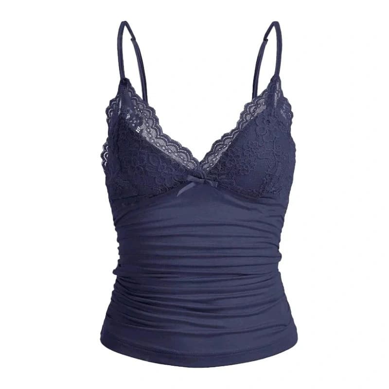 Ruched Lace Trim Cami Top - Preview Angle 2