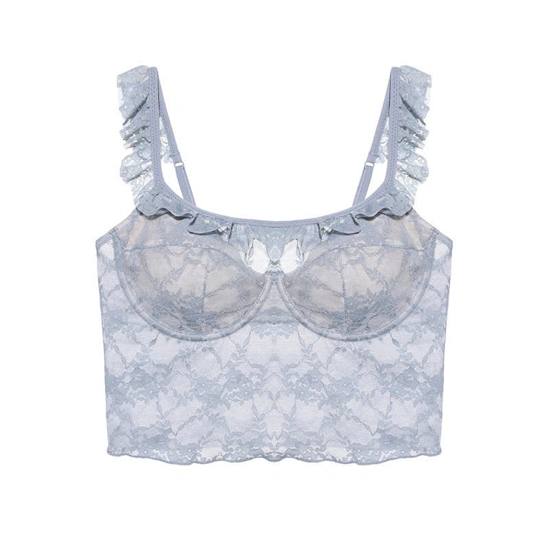 Soft Lace Bustier Top with Ruffle Straps - Preview Angle 2