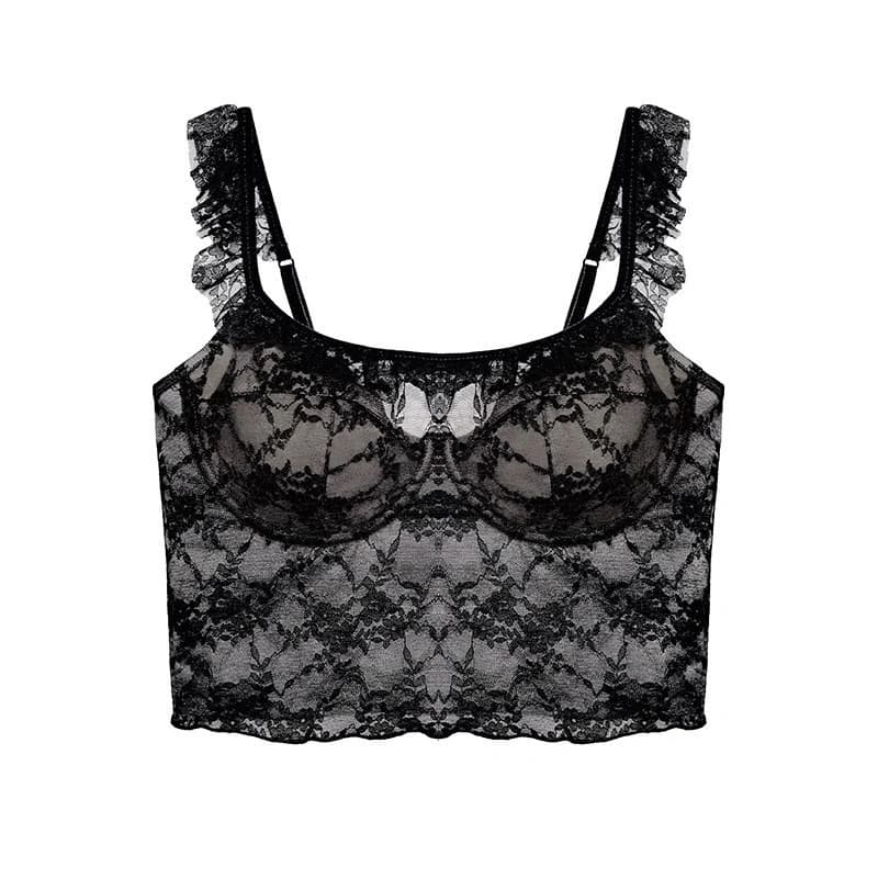 Soft Lace Bustier Top with Ruffle Straps - Preview Angle 5