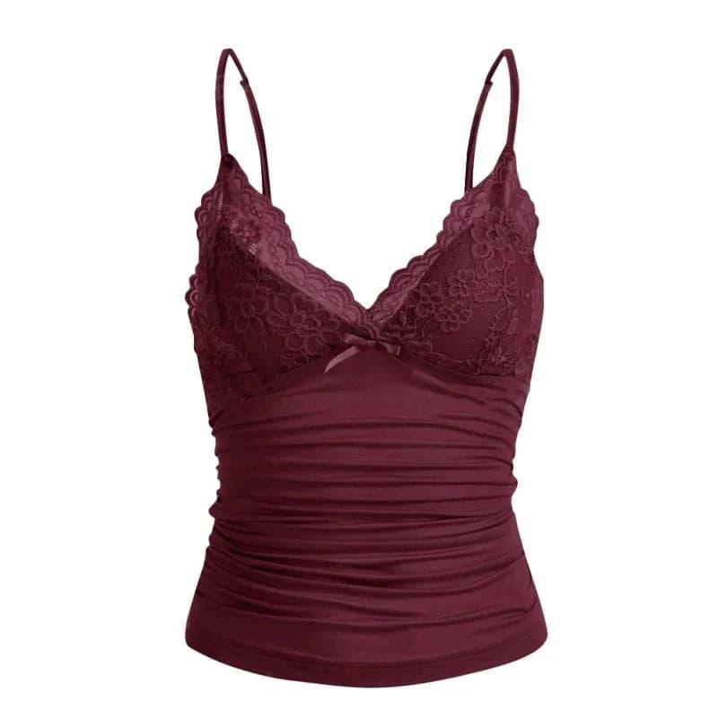 Ruched Lace Trim Cami Top