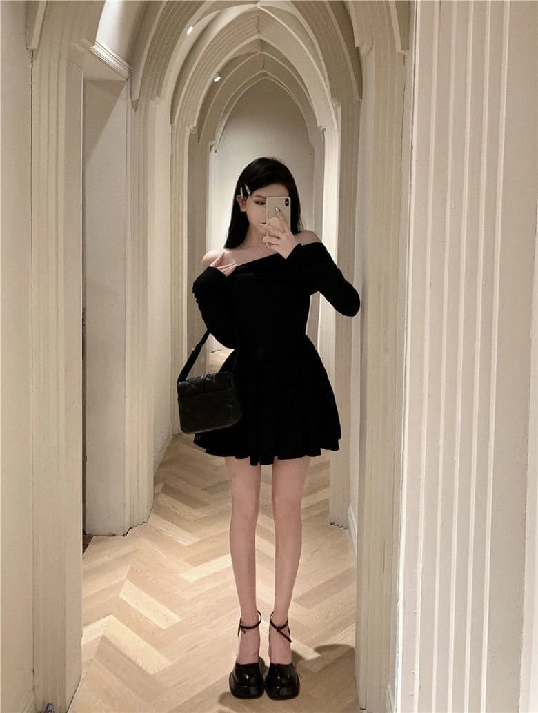 Off-Shoulder Fitted Skater Dress