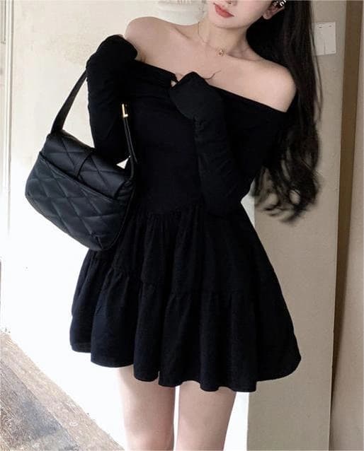 Off-Shoulder Fitted Skater Dress - Preview Angle 4