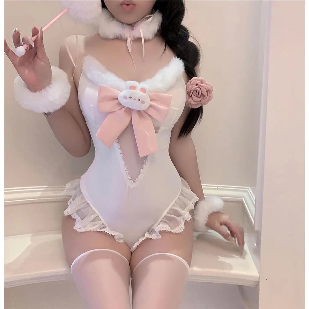 Bunny Bow Lace Bodysuit - Preview Angle 2